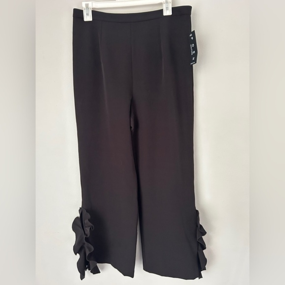 Posh Couture‎ Black Wide Leg Pants with Ruffle Detail